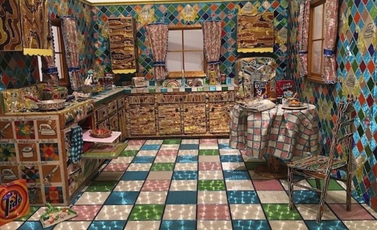 an artist rendered pic of a kitchen using multi-gem colors